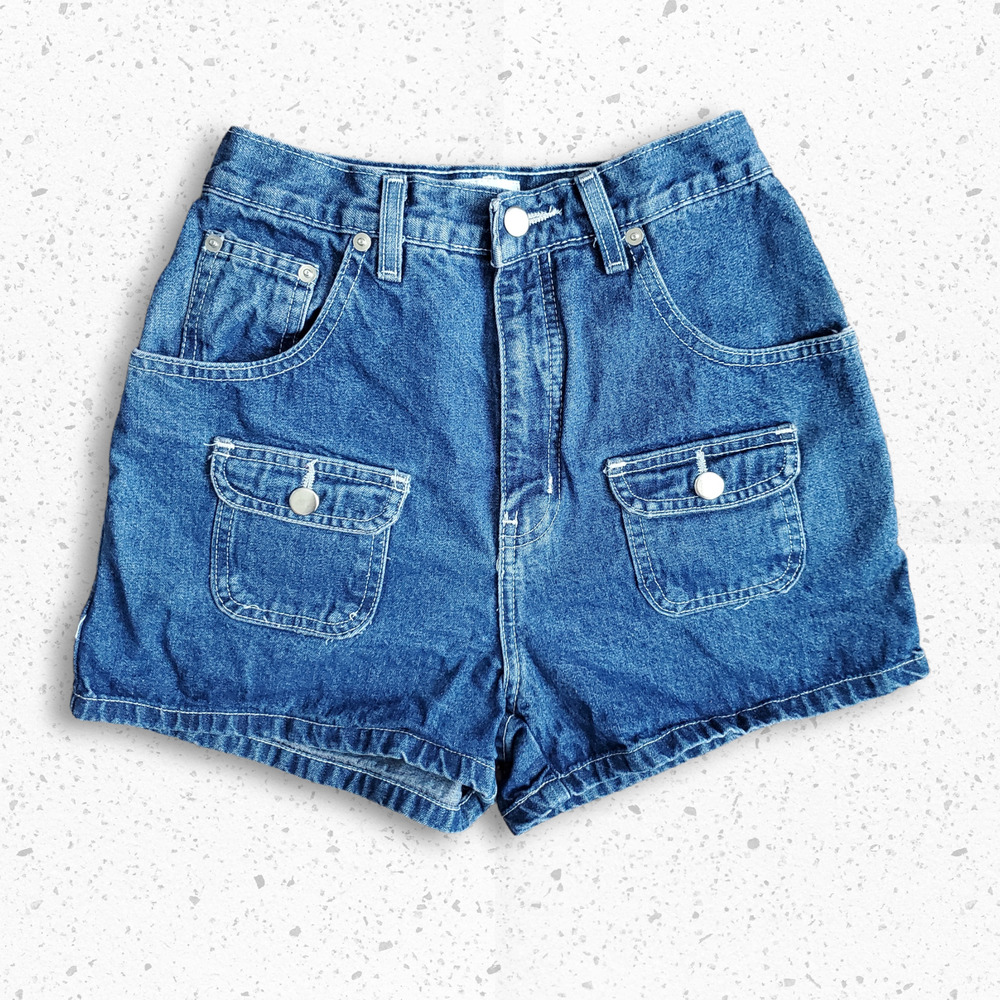 VTG 90s Early Y2k Static Jeans High Waistline Denim Blue Jean Shorts Sz 7